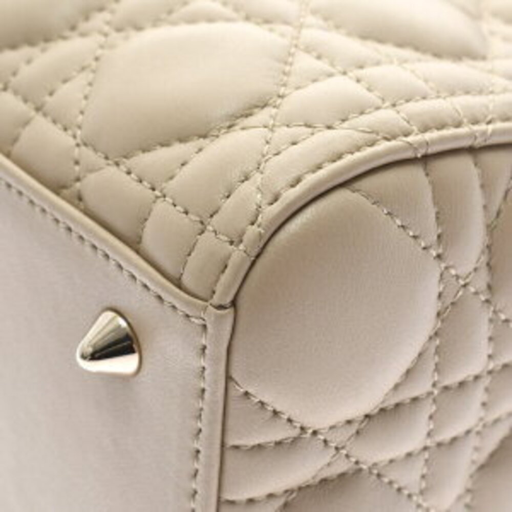 Christian Dior Lady Handbag Taupe Cream Beige Lambskin - Picture 6 of 9